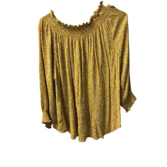 Melloday Yellow Gold Off Shoulder Floral Blouse Size XL - Picture 4 of 5